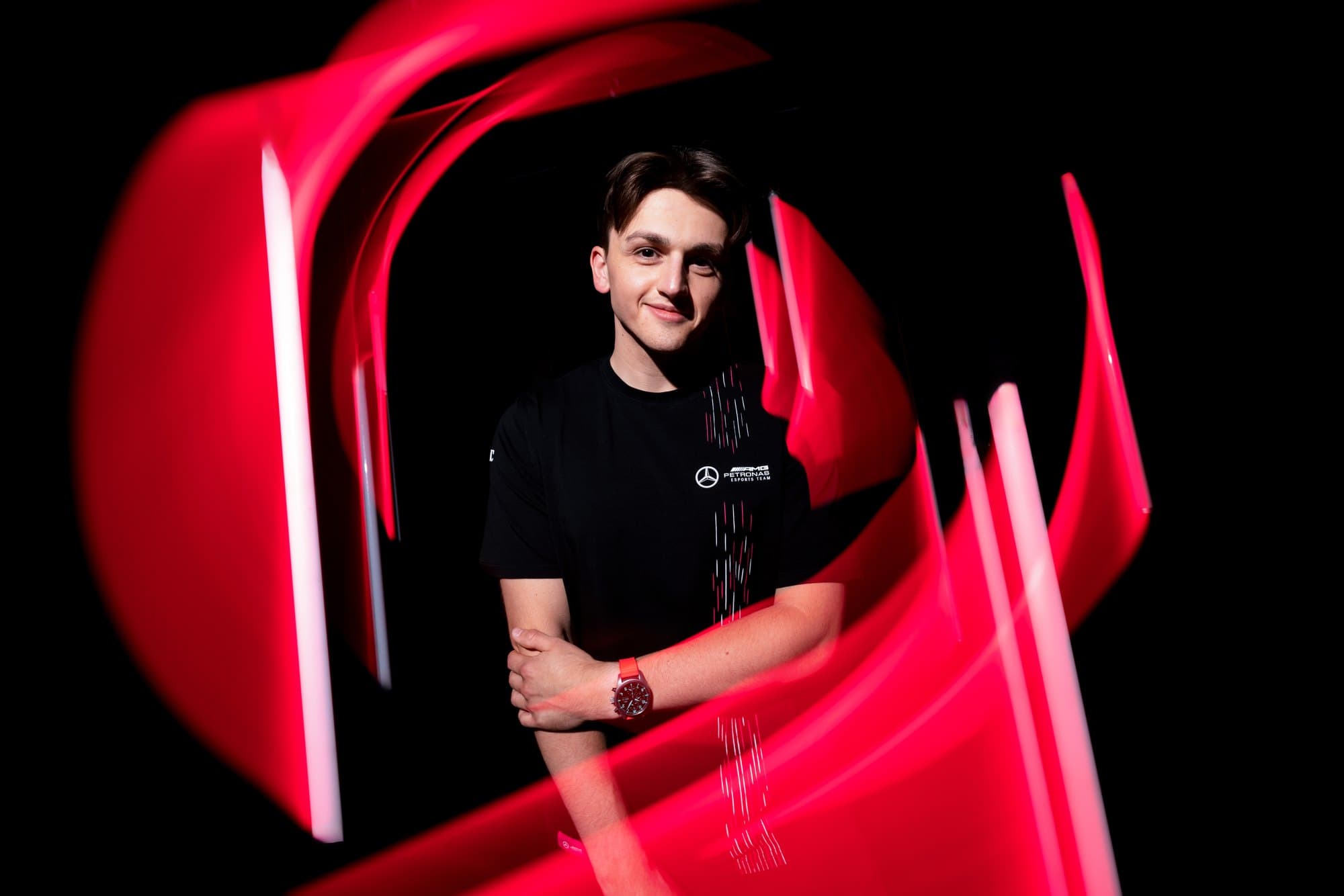 Marcel Kiefer studio portrait with red light trails